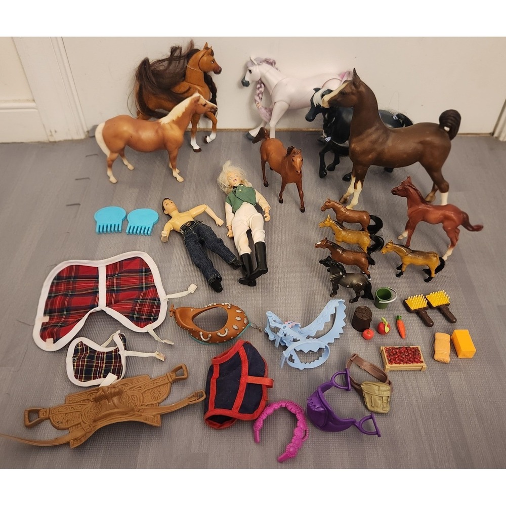 Vintage‎ Horse Lot Dolls Equestrian Accessories Saddles Grooming Toys